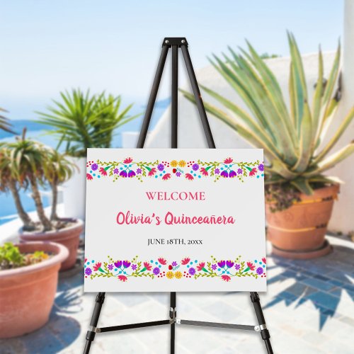 Mexican Fiesta Floral Quinceanera Easel Sign