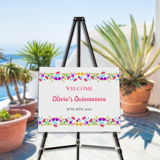 Mexican Fiesta Floral Quinceanera Easel Sign (Creator Uploaded)