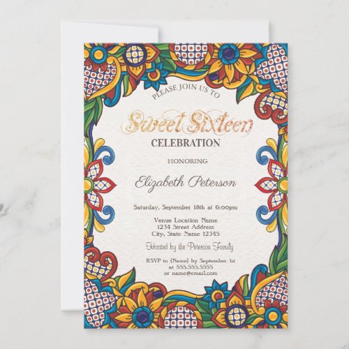 Mexican Fiesta Floral Sweet 16  Invitation