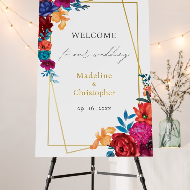 Mexican Fiesta Floral Wedding Welcome Sign (In Situ (Stand))