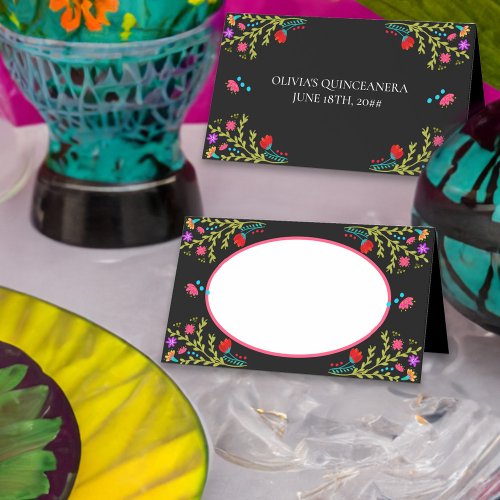 Mexican Fiesta Floral with Name Frame Place Card