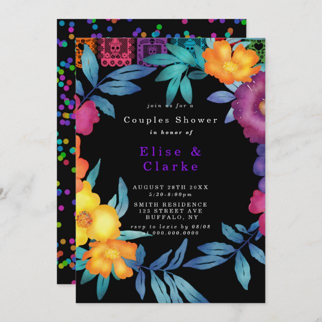 Mexican Fiesta Florals Couple Shower Invitation (Front/Back)