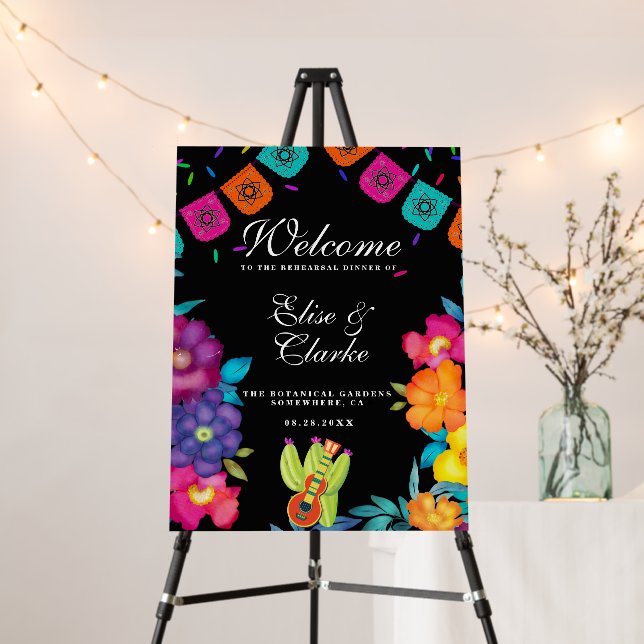 Mexican Fiesta Florals Rehearsal Dinner Welcome Foam Board (In Situ (Stand))