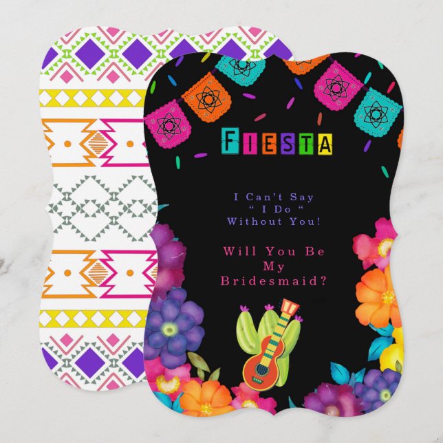 Mexican Fiesta Florals Will You Be My Bridesmaid Invitation (Front/Back)