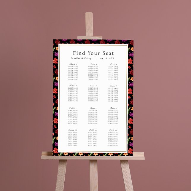 Mexican Fiesta Flower Black Wedding Seating Charts Foam Board (Creator Uploaded)