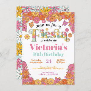 Mexican Fiesta Flower Power Modern Retro Birthday Invitation