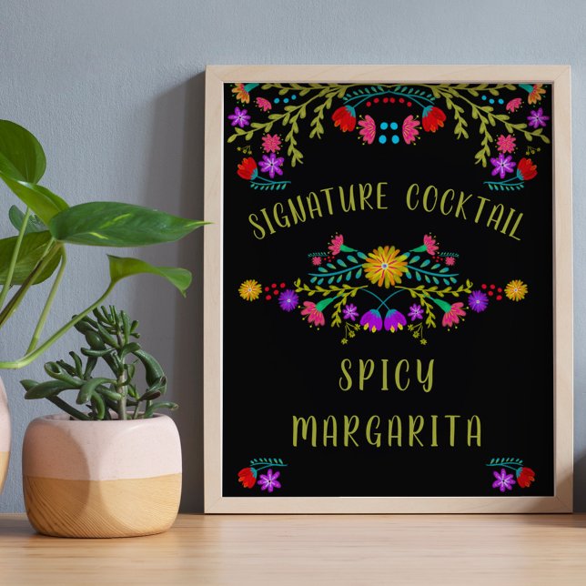 Mexican Fiesta Flower Signature Cocktail Bar Sign (Signature Cocktail Bar Sign  from Mexican Fiesta Floral collection. Order printed or digital file
)