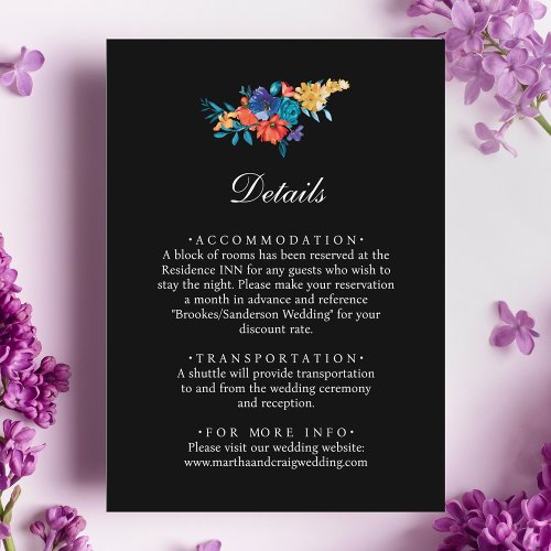 Mexican Fiesta Flower Wedding Black Details Enclosure Card