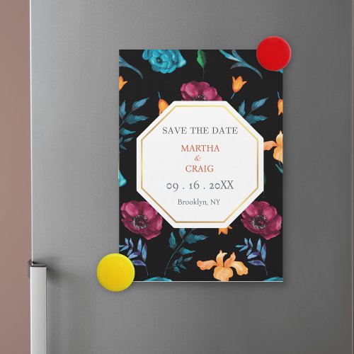 Mexican Fiesta Flower Wedding Black Save the Date Magnetic Invitation