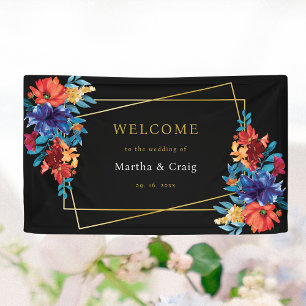 Mexican Fiesta Flower Wedding Black Welcome Banner