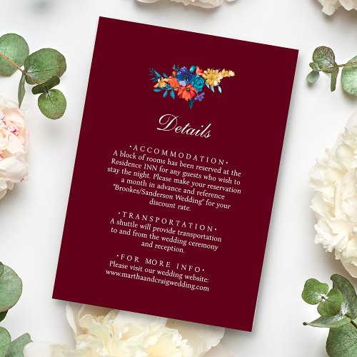 Mexican Fiesta Flower Wedding Burgundy Details Enclosure Card