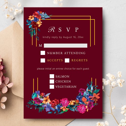 Mexican Fiesta Flower Wedding Burgundy RSVP Enclosure Card