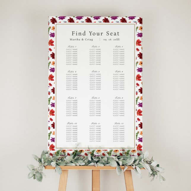 Mexican Fiesta Flower Wedding Seating Charts Foam Board (Creator Uploaded)