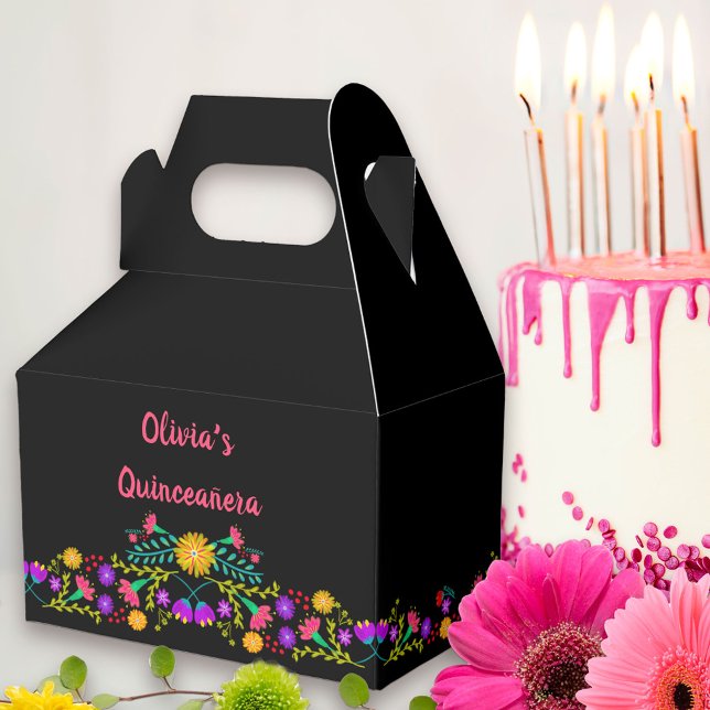 Mexican Fiesta Flowers Black Pink Personalized Favor Boxes (Favor Box from my Mexican Fiesta Floral collection. Message me to create co-ordinating items.
)