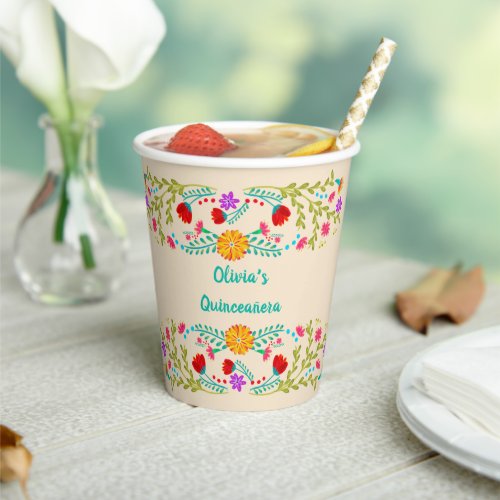 Mexican Fiesta Flowers Champagne Paper Cups