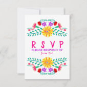 Mexican Fiesta Flowers Colorful Quinceanera RSVP Card (Front)