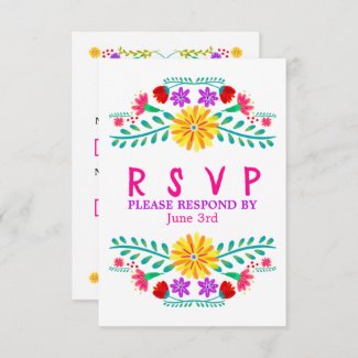Mexican Fiesta Flowers Colorful Quinceanera RSVP Card