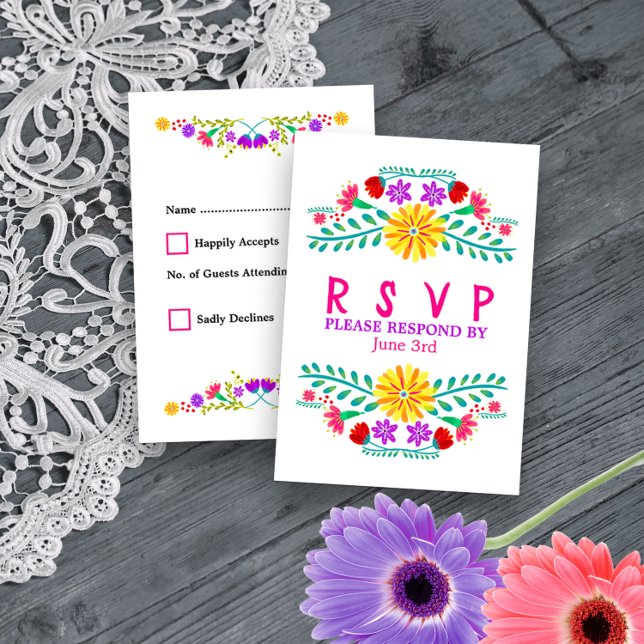 Mexican Fiesta Flowers Colorful Quinceanera RSVP Card