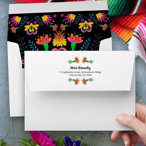 Mexican Fiesta Flowers Colorful Return Address Envelope