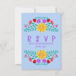 Mexican Fiesta Flowers Light Blue Quinceanera RSVP Card<br><div class="desc">Pretty Mexican Fiesta Flowers on a light blue background. Suitable for any Mexican Fiesta themed party, this pretty design features Floral Folk Art Flowers in Pink Red Purple and Yellow. The wording reads RSVP Please respond by [date] and the template is set up ready for you to add your own...</div>