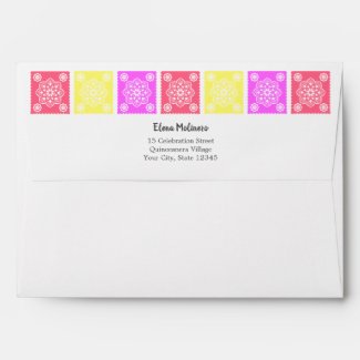 Mexican Fiesta Flowers Papel Picado Return Address Envelope