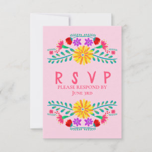 Mexican Fiesta Flowers Pink Quinceanera RSVP Card