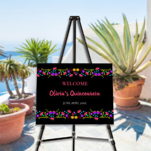 Mexican Fiesta Flowers Quinceanera Easel Sign