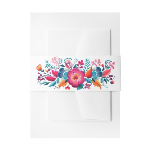 Mexican Fiesta Flowers Quinceanera Invitation Belly Band