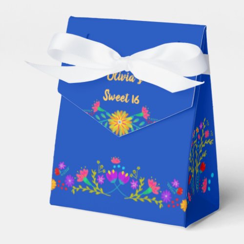 Mexican Fiesta Flowers Royal Blue Personalized Favor Boxes