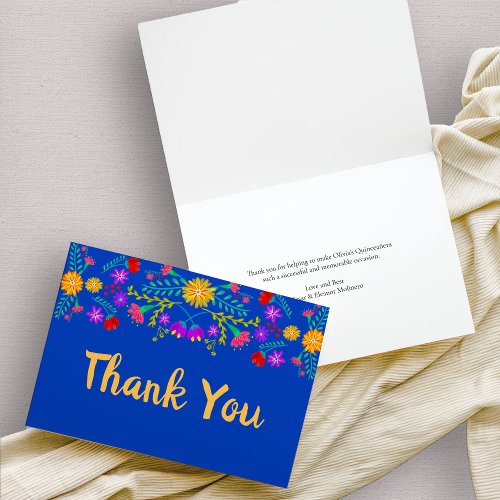 Mexican Fiesta Flowers Royal Blue  Thank You Card