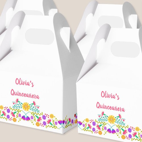 Mexican Fiesta Flowers White Pink Personalized Favor Boxes