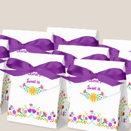 Mexican Fiesta Flowers White Purple Personalized Favor Boxes