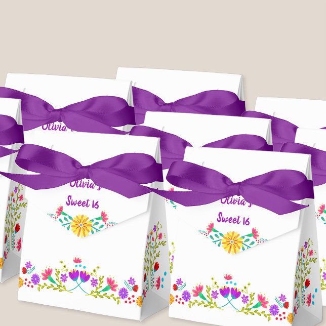 Mexican Fiesta Flowers White Purple Personalized Favor Boxes (Personalized Favor boxes for any occasion from my Mexican Fiesta Flowers Collection)