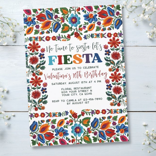 Mexican Fiesta Folk Art Floral Embroidery Birthday Invitation (Creator Uploaded)