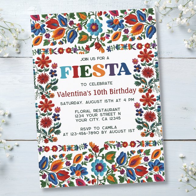 Mexican Fiesta Folk Art Floral Embroidery Birthday Invitation (Creator Uploaded)