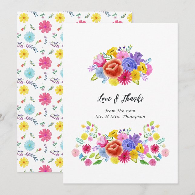 Mexican Fiesta Folk Art Floral Wedding Thank You Card (Front/Back)