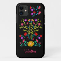 Mexican Fiesta Folk Art Flowers Black Personalized