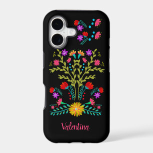 Mexican Fiesta Folk Art Flowers Black Personalized iPhone 17 Case