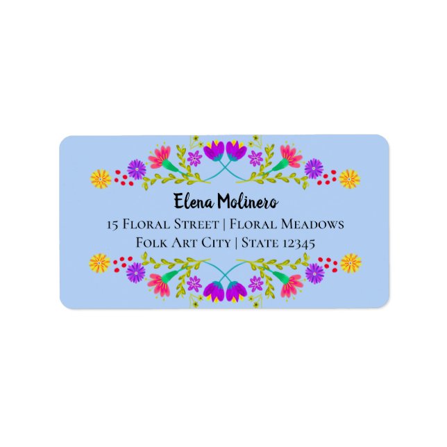 Mexican Fiesta Folk Art Flowers Light Blue Address Label (Front)