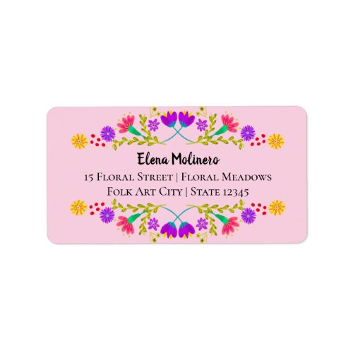 Mexican Fiesta Folk Art Flowers Pink Address Label