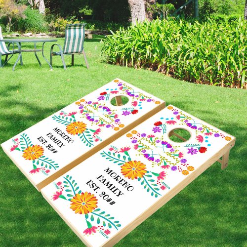 Mexican Fiesta Folk Flowers Colorful Personalized  Cornhole Set