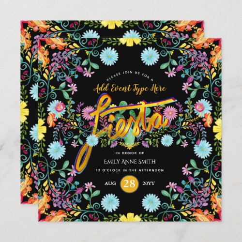 Mexican Fiesta Folk Flowers Llama Gold ANY EVENT Invitation