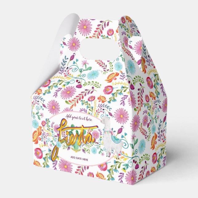 Mexican Fiesta Folk Flowers llama Personalized Favor Boxes (Front Side)