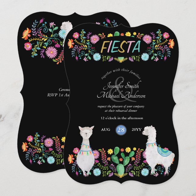 Mexican Fiesta Folk Flowers Llamas ANY Couples Invitation (Front/Back)