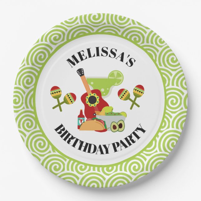 Mexican Fiesta Food Birthday Paper Plates (Front)