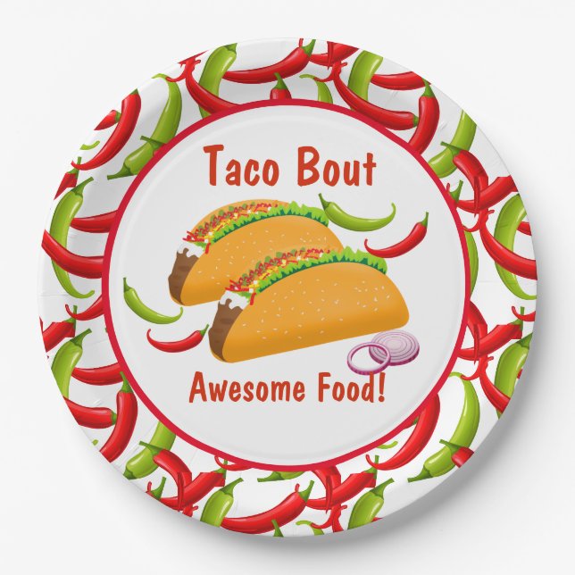Mexican Fiesta Food Taco Bout Awesome Food Party Paper Plates (Front)