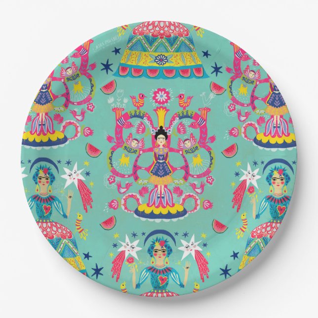 Mexican Fiesta Frida Paper Plates (Front)
