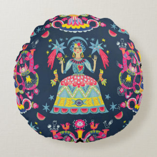 Mexican Fiesta Frida Round Pillow