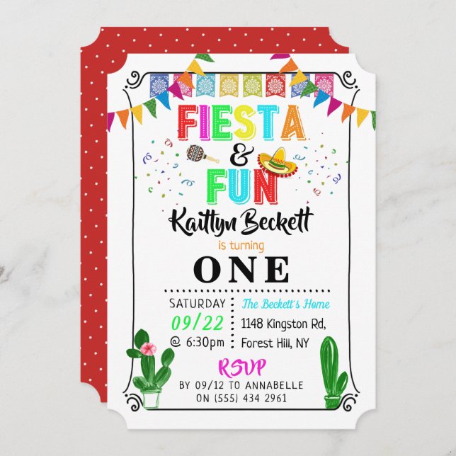 Mexican Fiesta & Fun 1st Birthday Invitation (Front/Back)