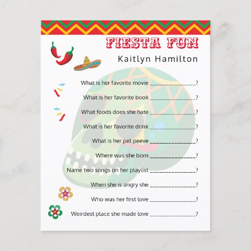 Mexican Fiesta Fun  Baby Shower Question Game  Flyer